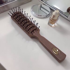 Vintage Goody Vented Hair Brush Brown Faux Wood 7.5” Ball Tip Bristles